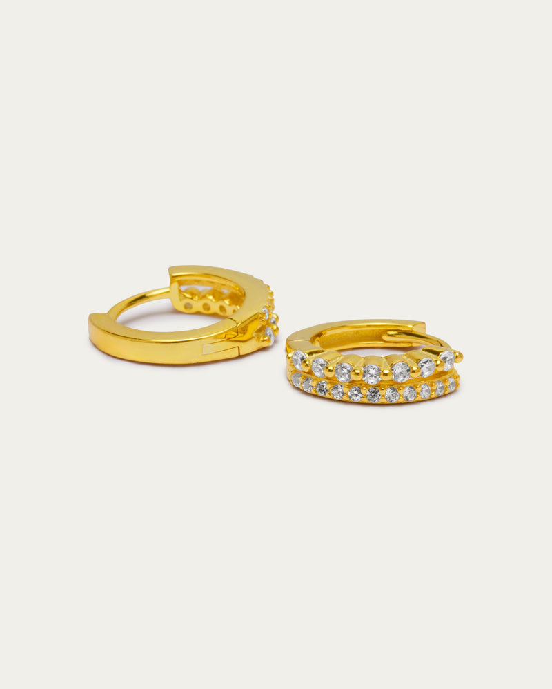 Double Row Irregular Diamond Hoop Earrings