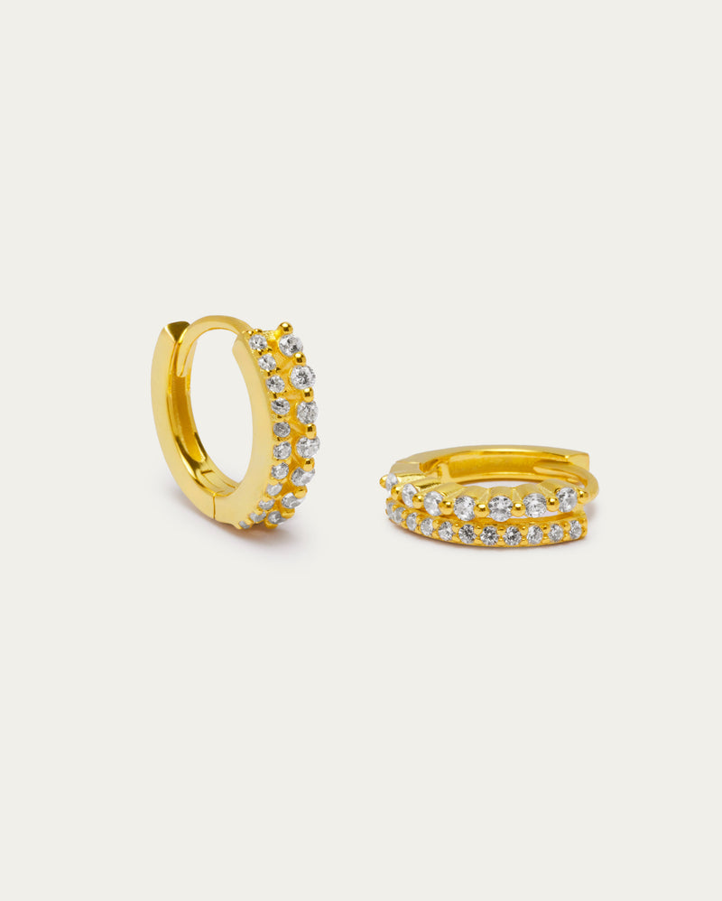 Double Row Irregular Diamond Hoop Earrings