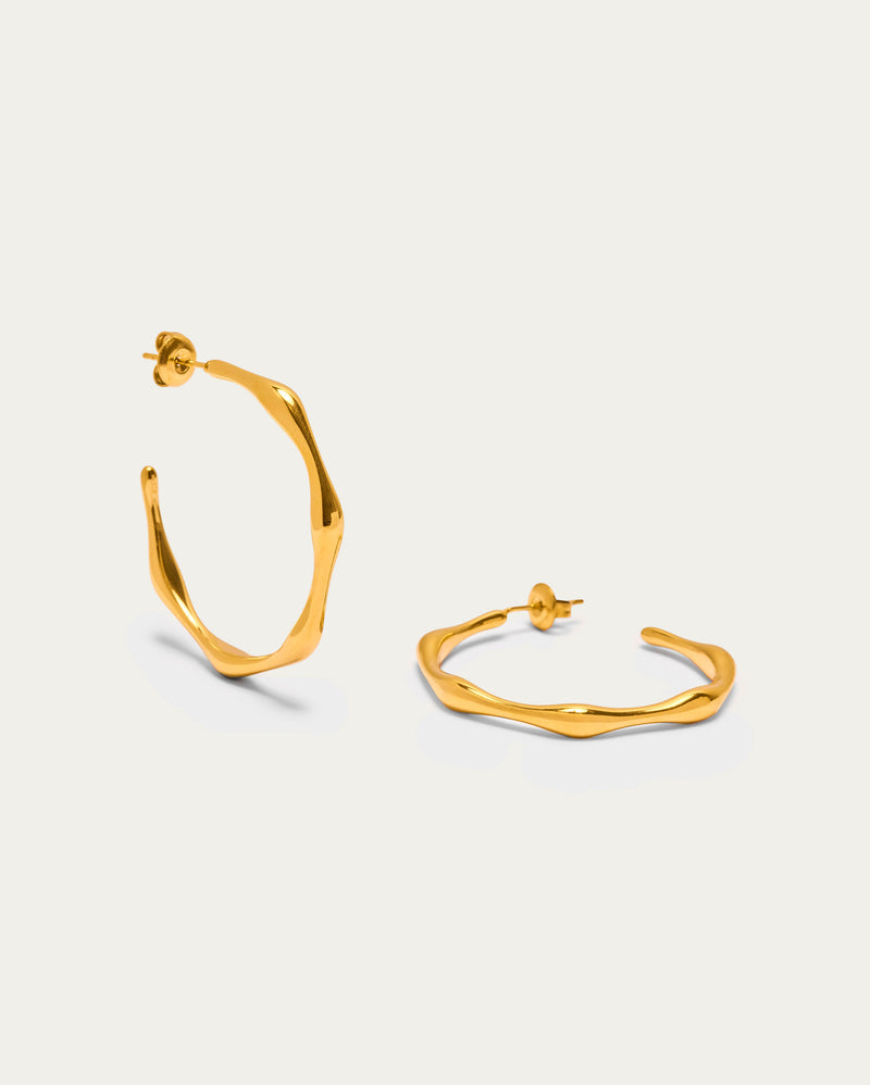 Organic Shape Gold Hoop Earrings