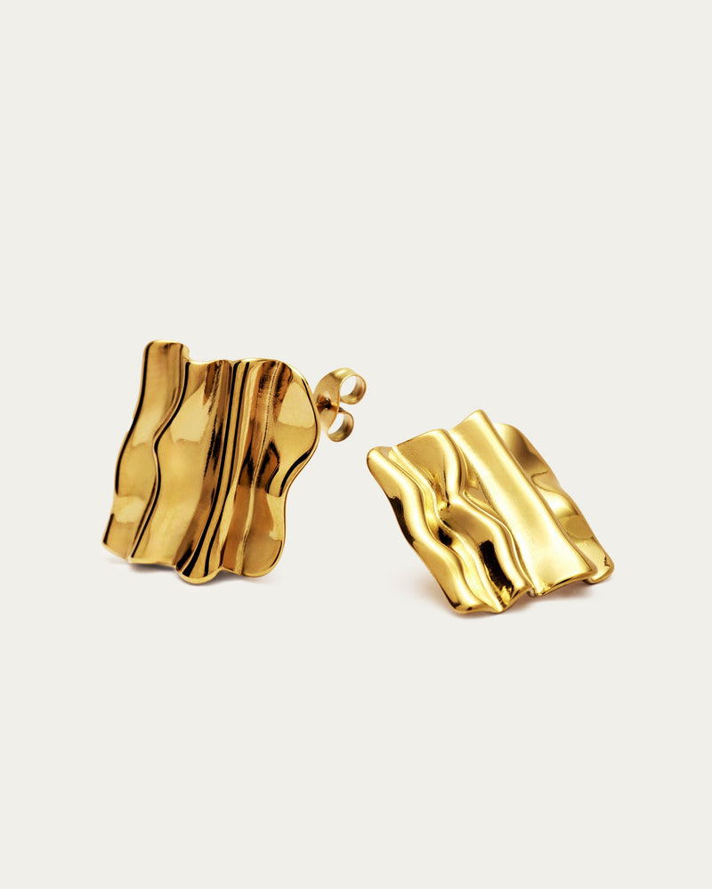 Gold Ripple Square Stud Earrings