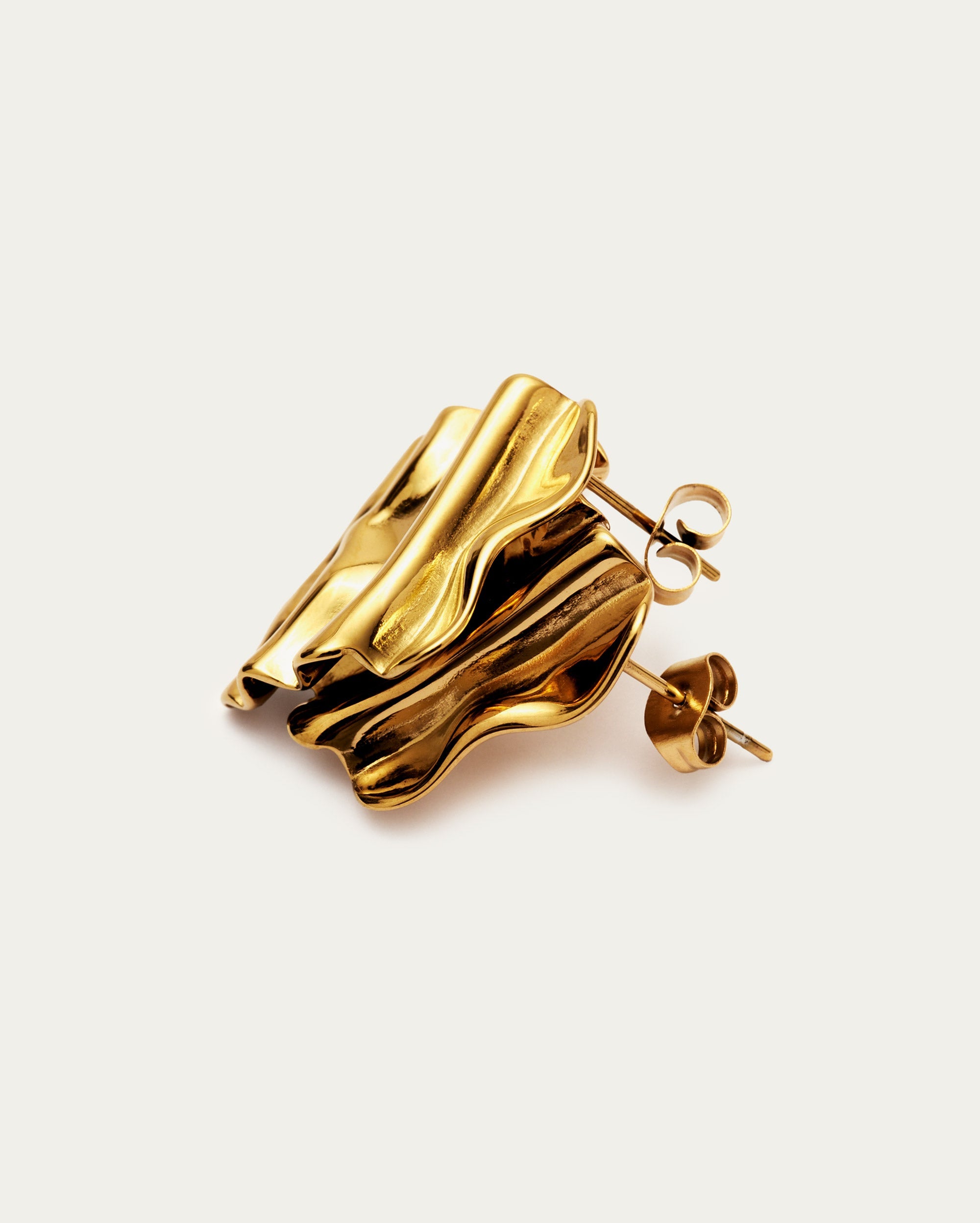 Gold Ripple Square Stud Earrings