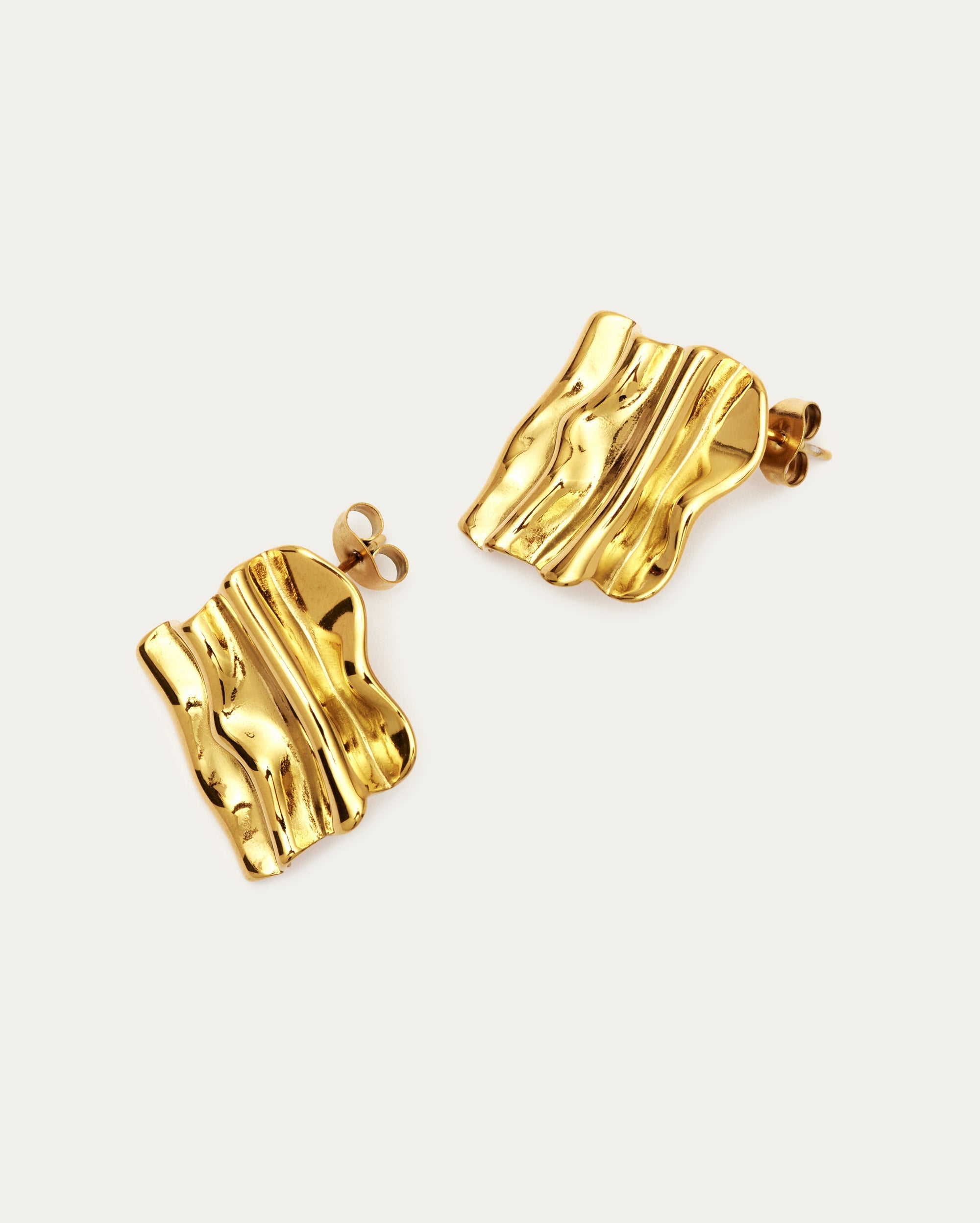 Gold Ripple Square Stud Earrings