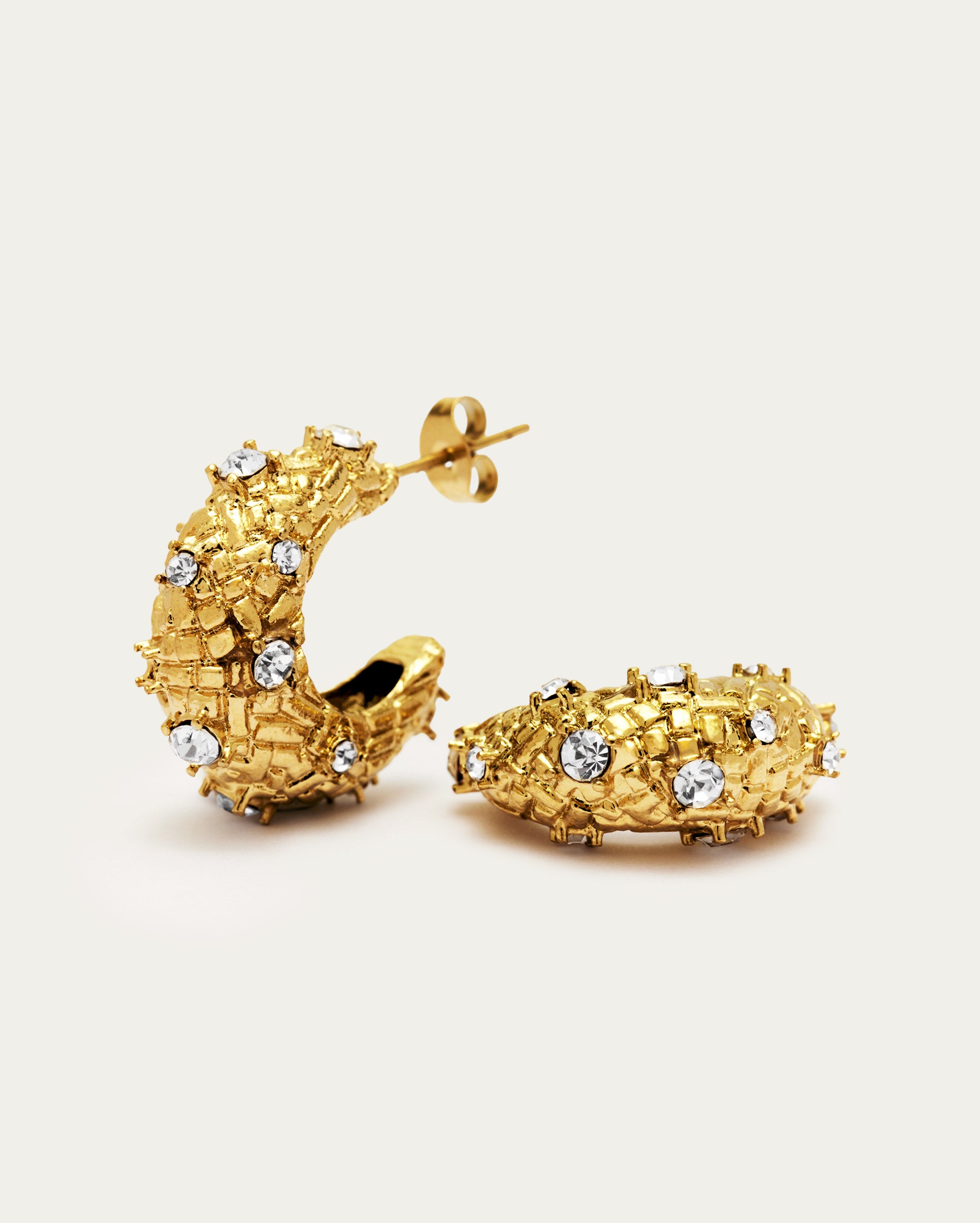 Chunky Textured Diamonte Hoop Earrings