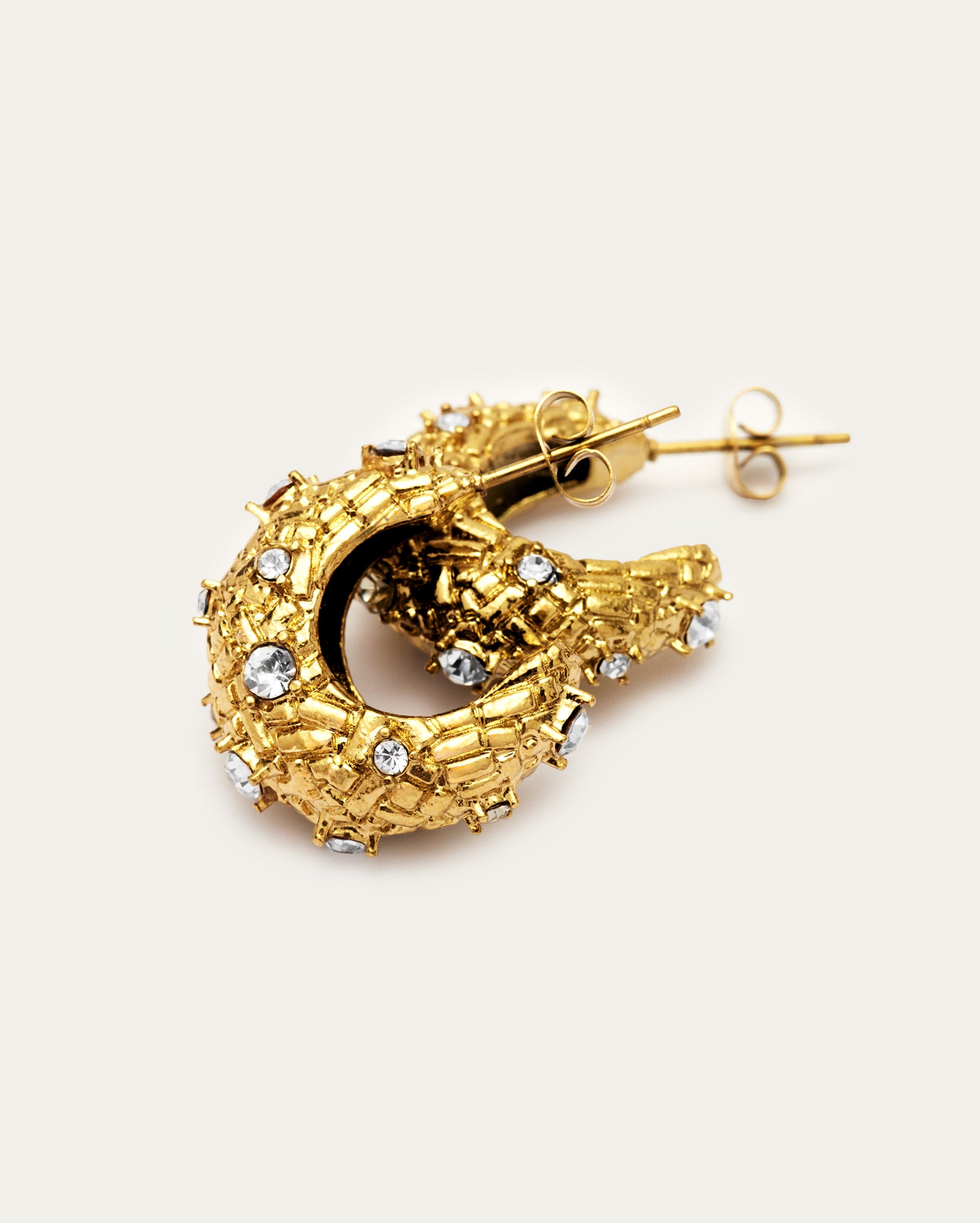Chunky Textured Diamonte Hoop Earrings