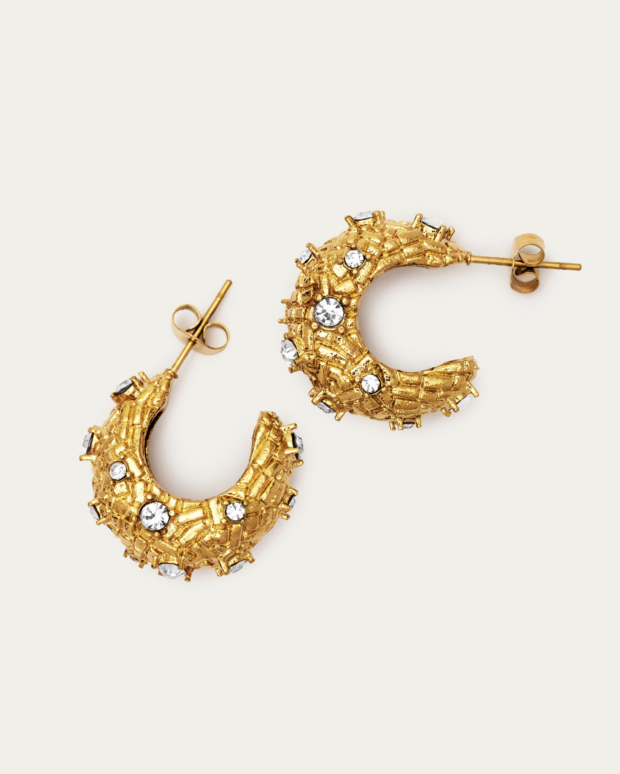 Chunky Textured Diamonte Hoop Earrings