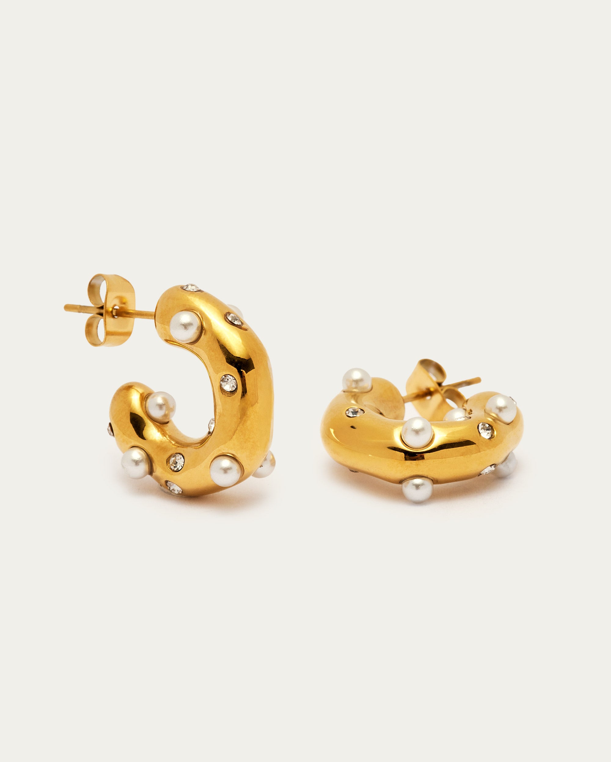 Diamonte Pearl Chunky Open Hoop Earrings