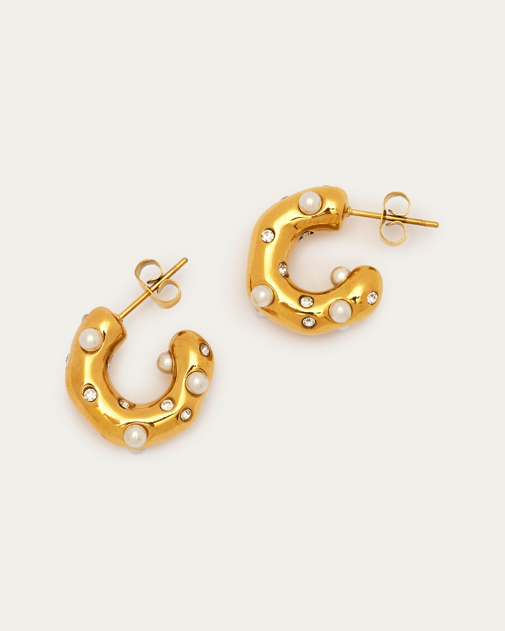 Diamonte Pearl Chunky Open Hoop Earrings