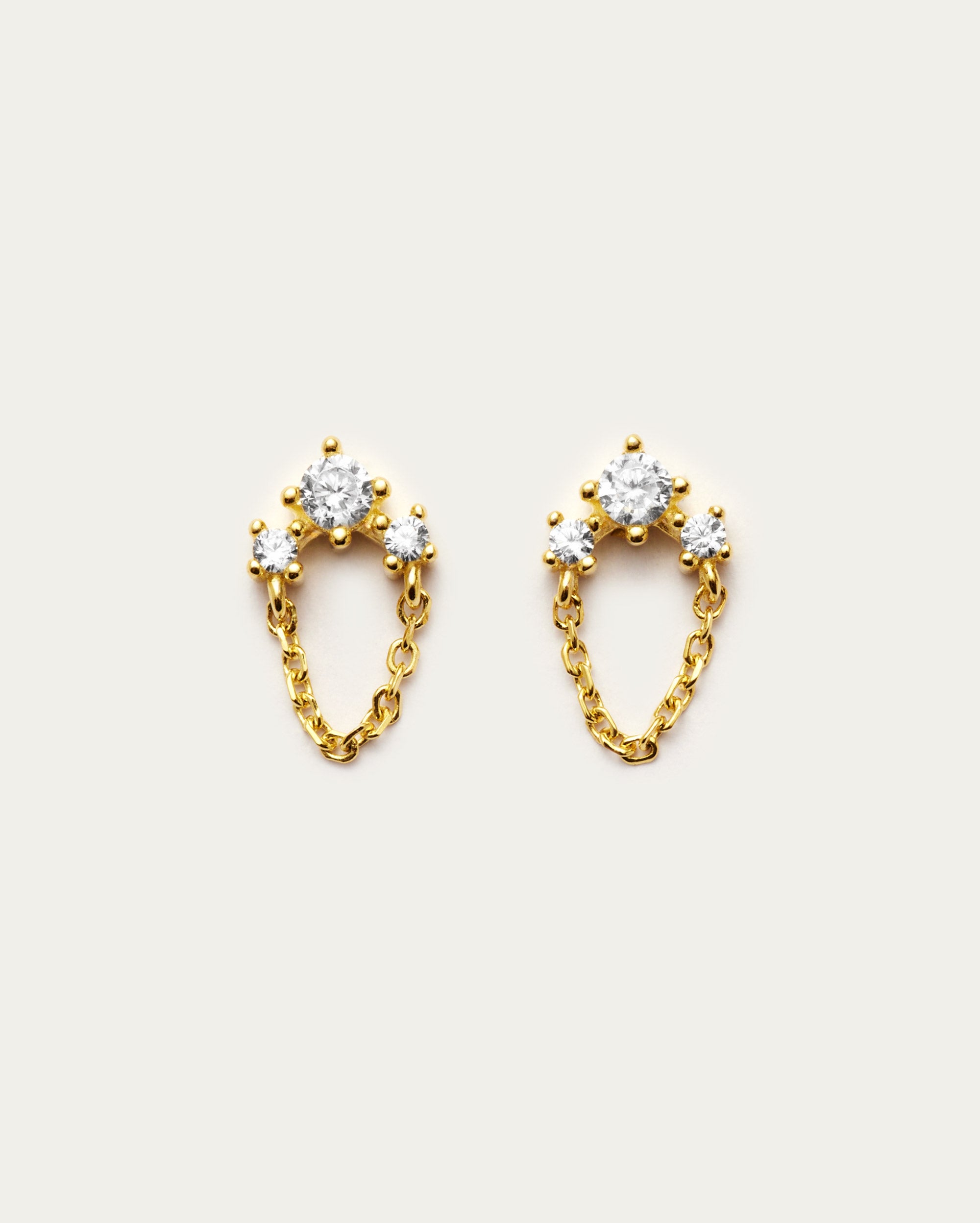 Gold Small Chain Stud Sterling Silver Earrings