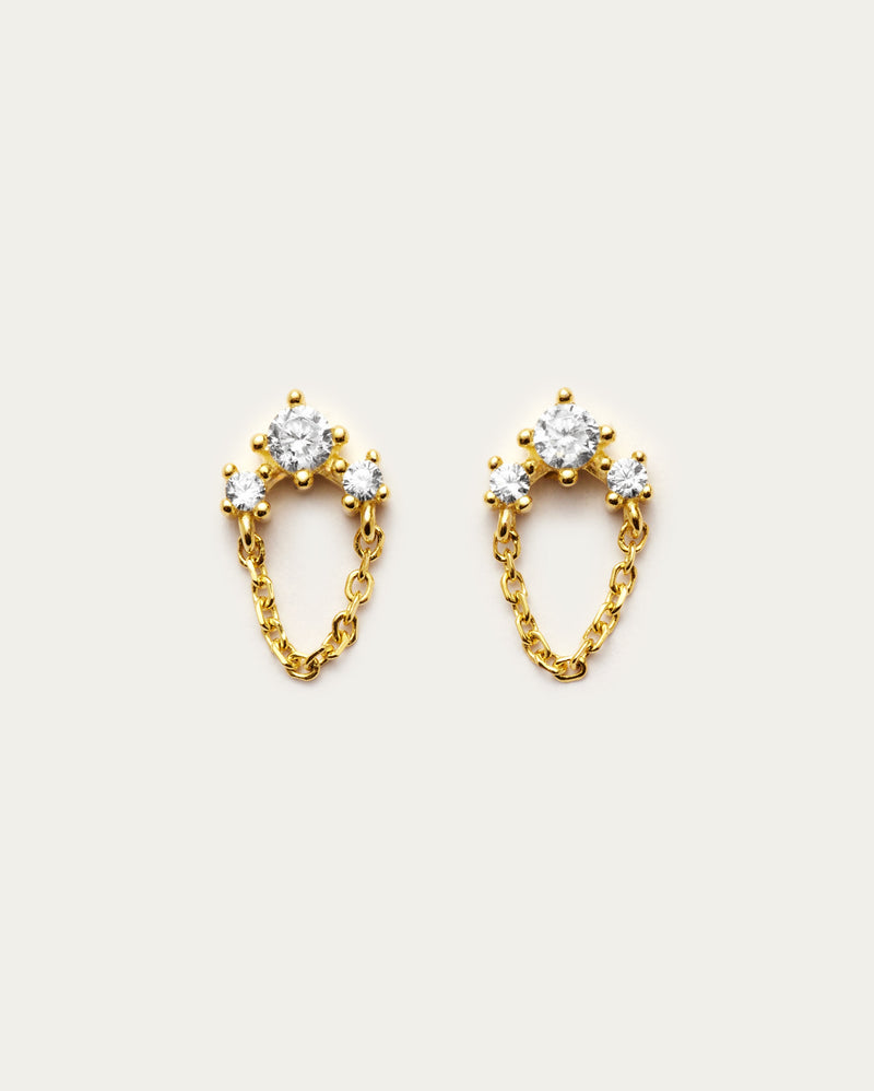 Gold Small Chain Stud Sterling Silver Earrings
