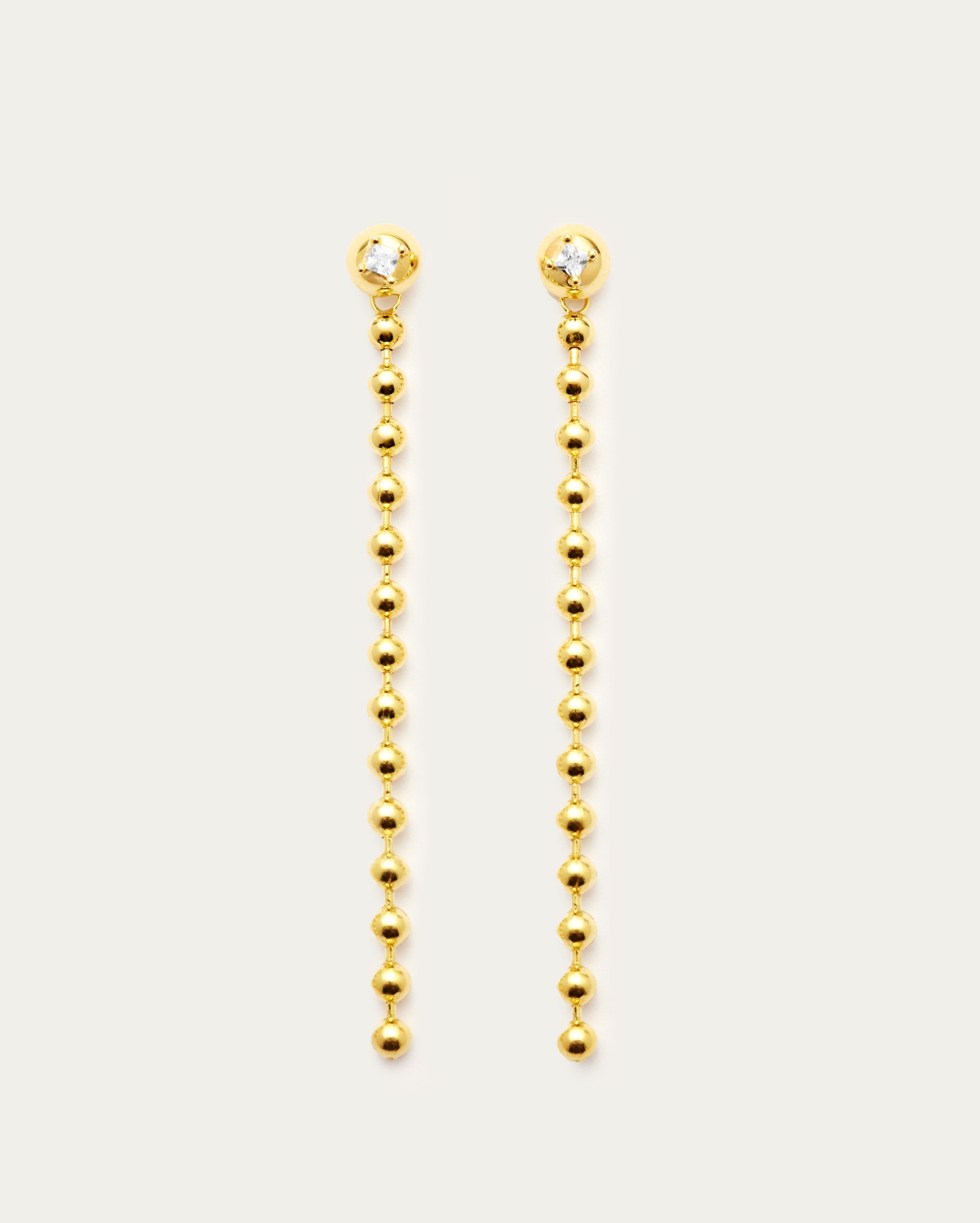 Gold Beaded Stud Dangle Sterling Silver Earrings