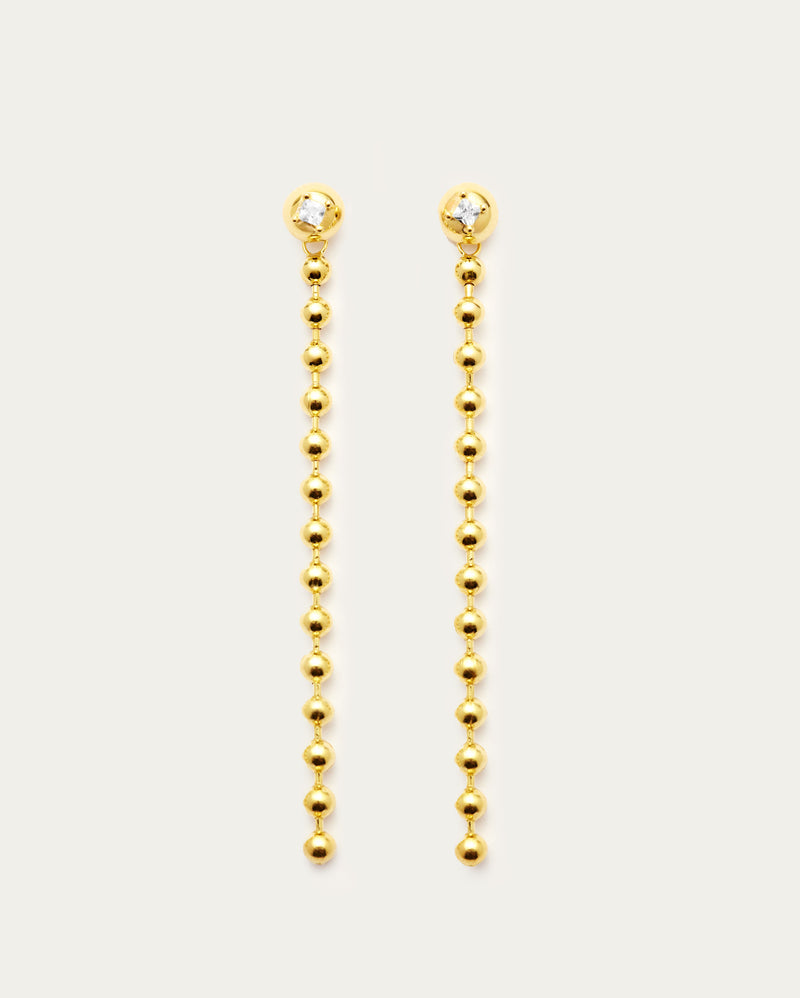 Gold Beaded Stud Dangle Sterling Silver Earrings