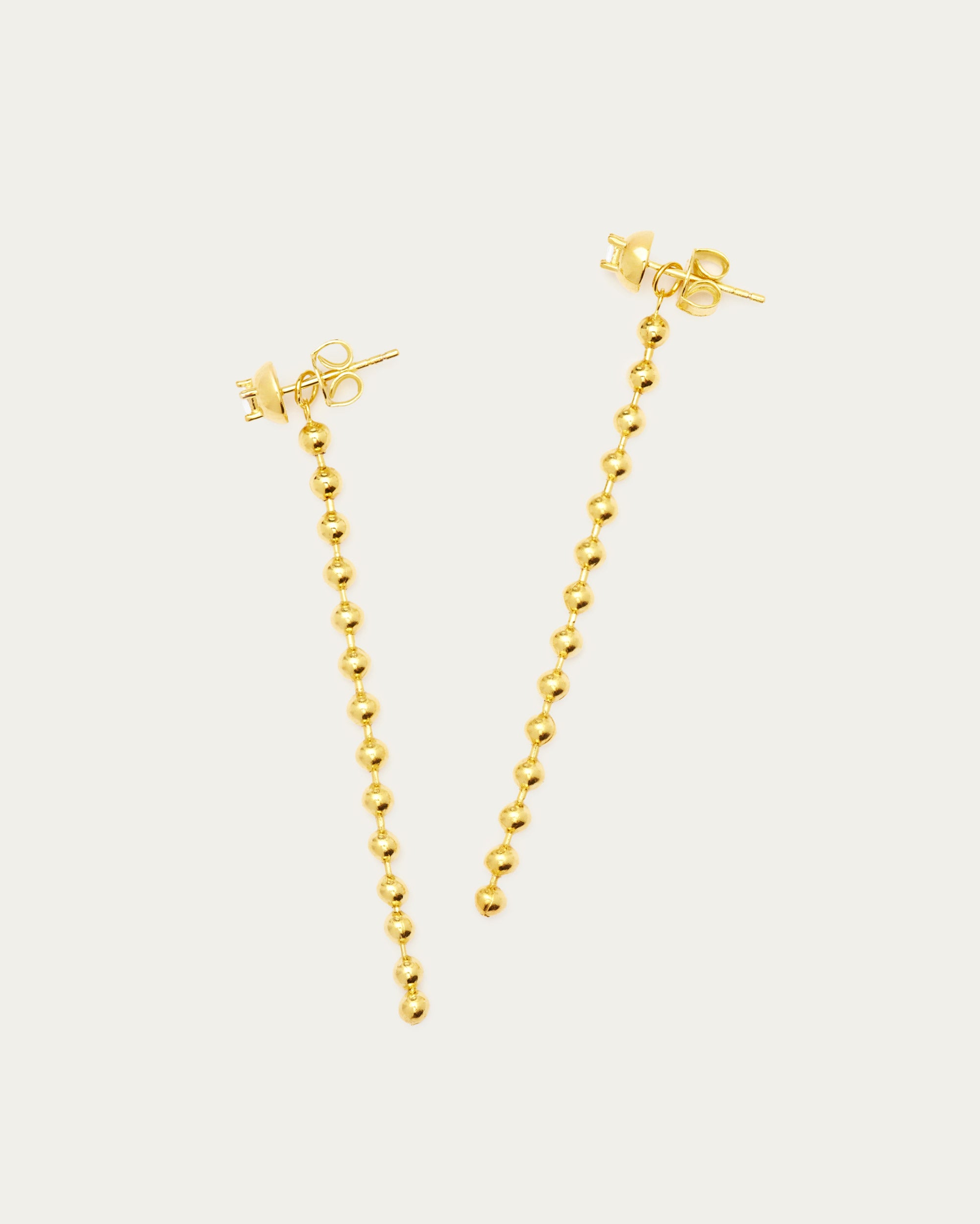 Gold Beaded Stud Dangle Sterling Silver Earrings