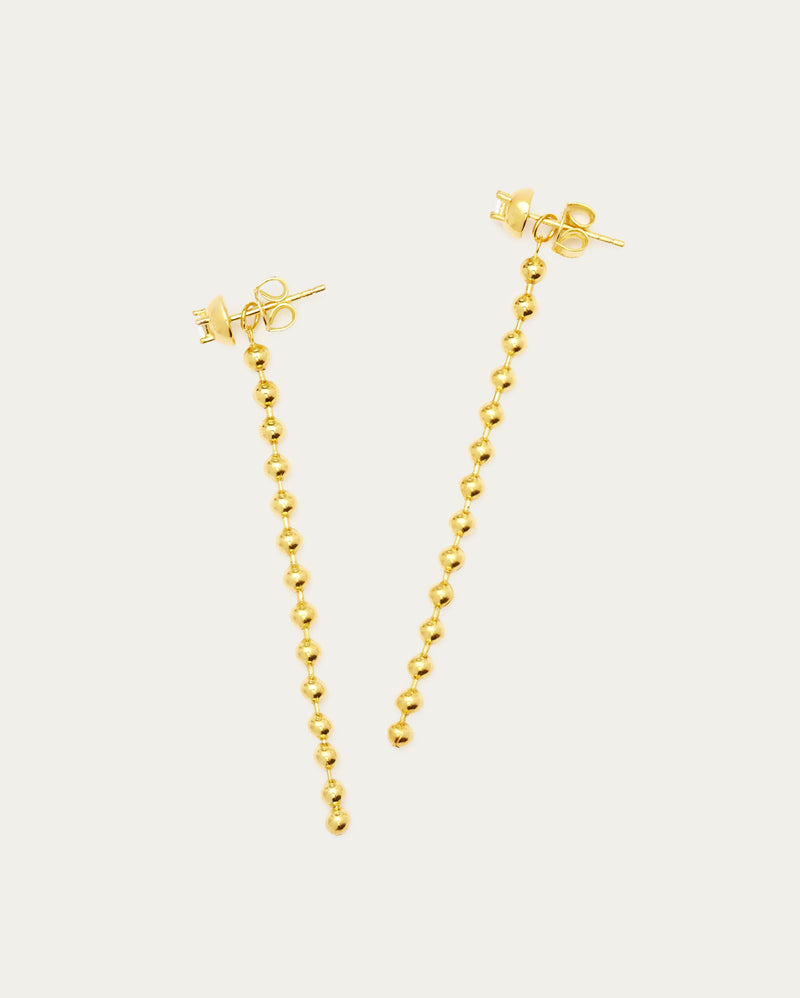 Gold Beaded Stud Dangle Sterling Silver Earrings