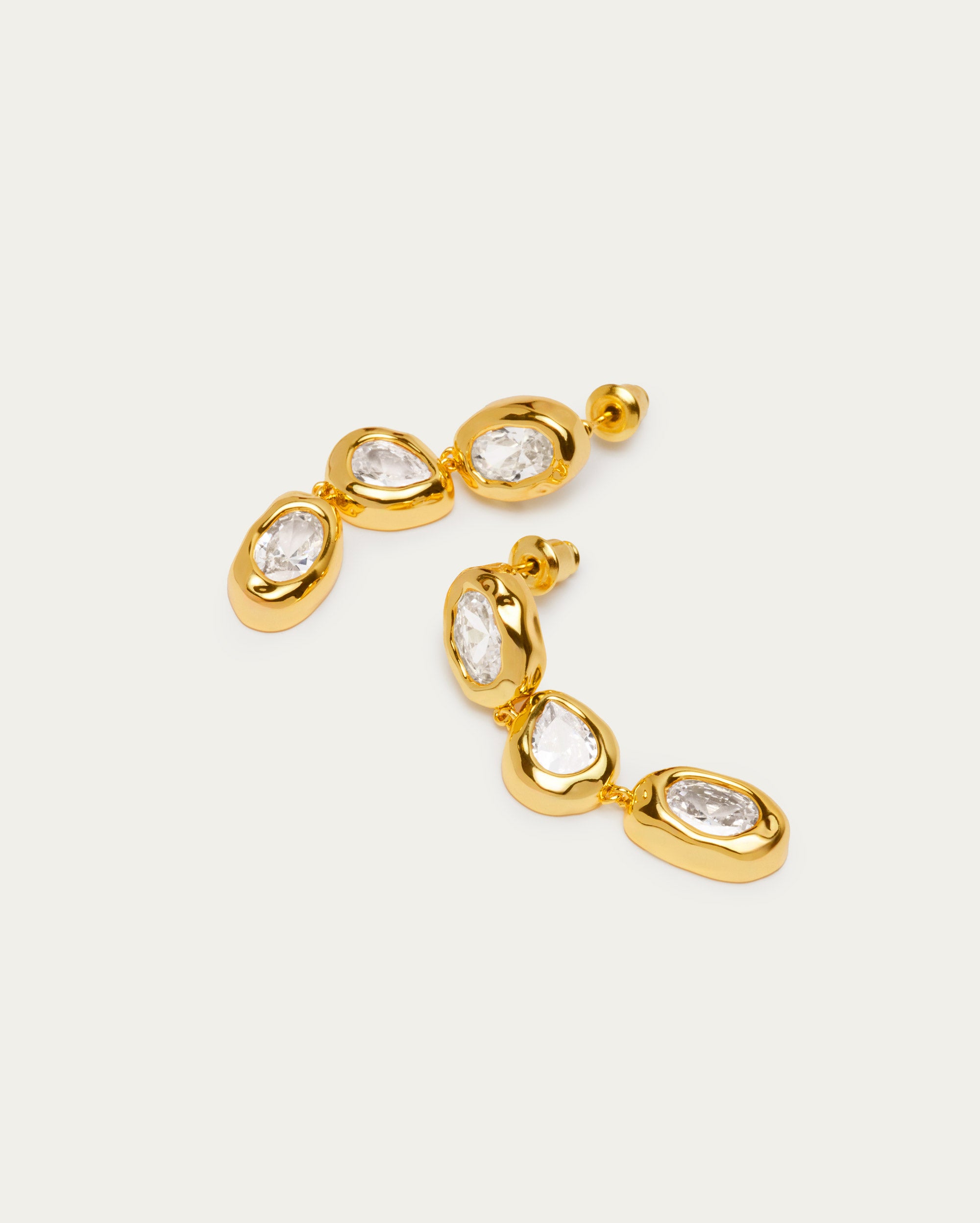 Gold Organic Clear Crystal Dangle Earrings