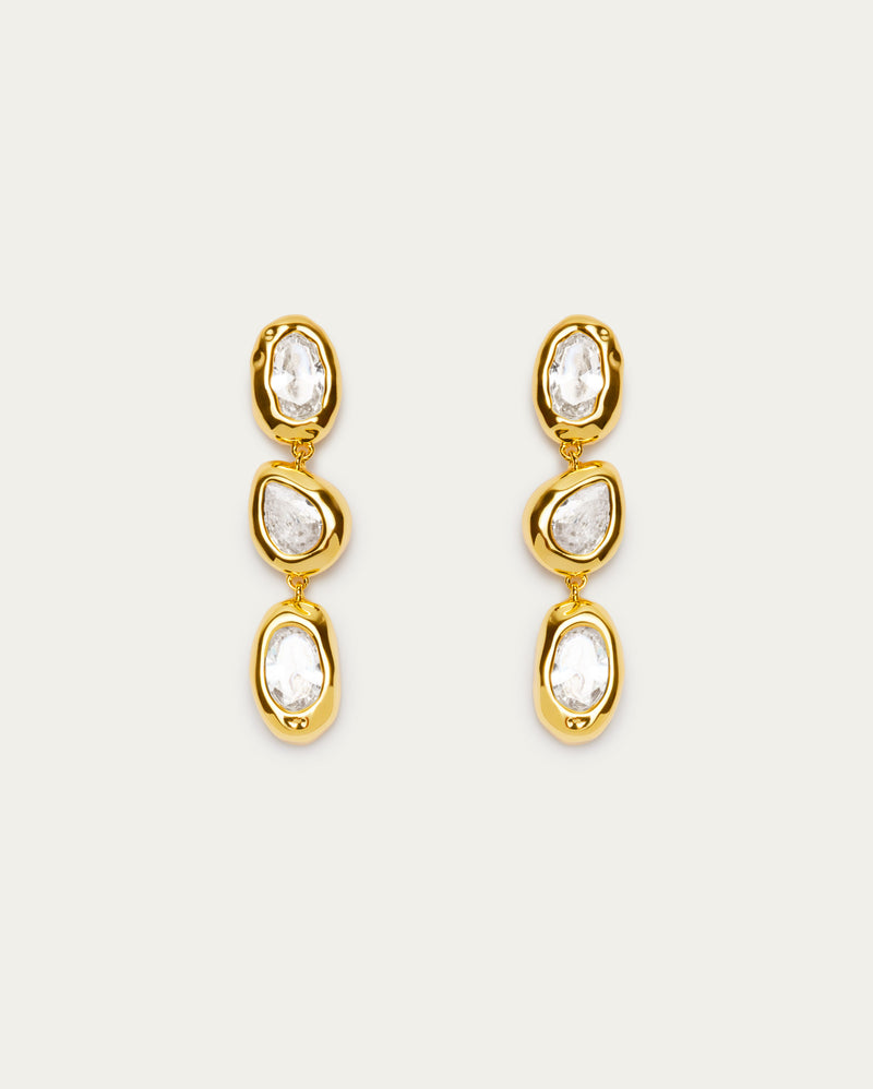 Gold Organic Clear Crystal Dangle Earrings