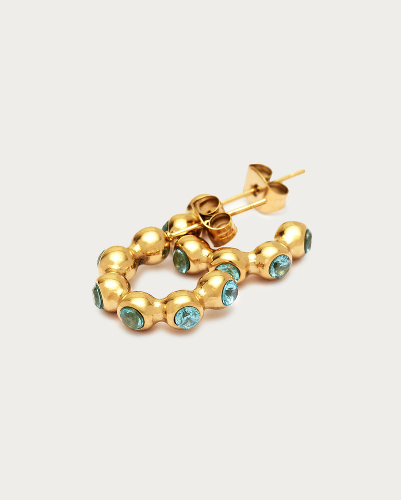 Small Tennis Hoop Earrings - Aquamarine