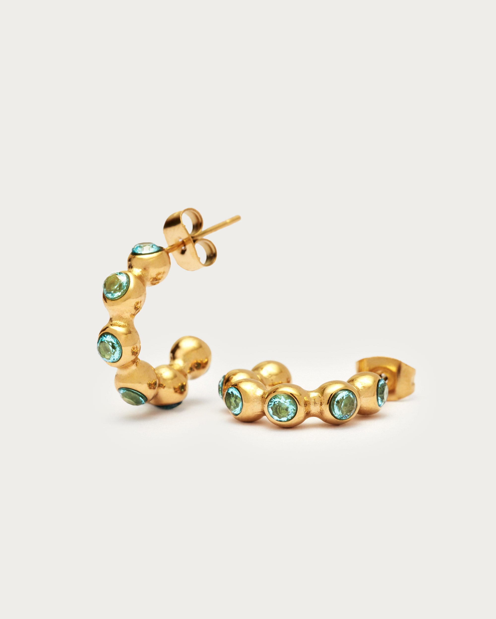 Small Tennis Hoop Earrings - Aquamarine