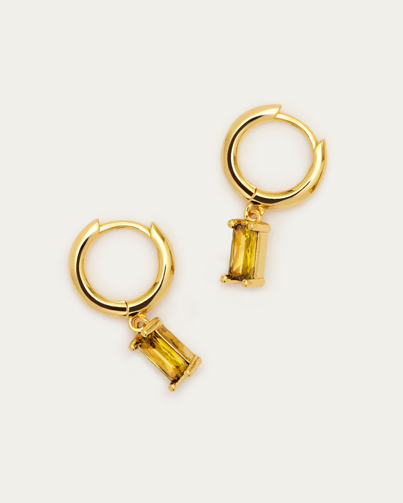 Baguette Hoop Earrings - Peridot