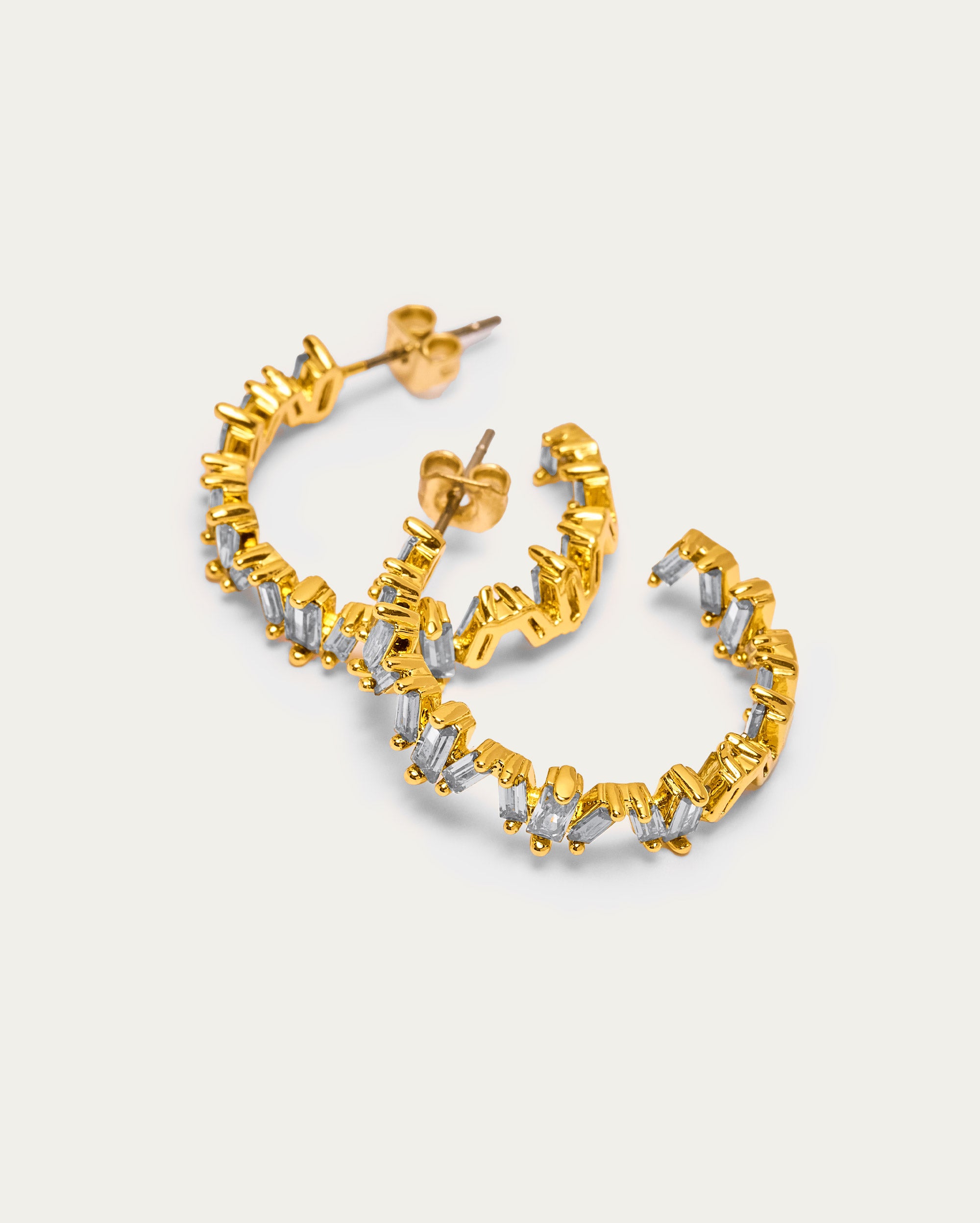 Gold Aquamarine Baguette Hoop Earrings