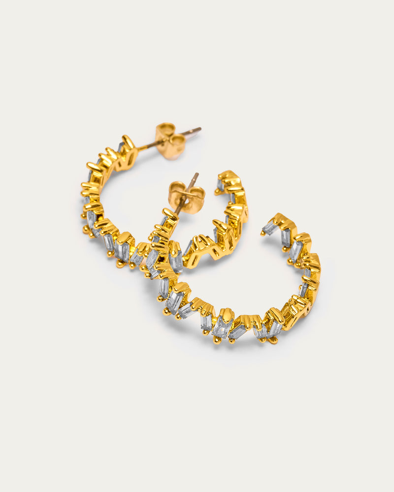 Gold Aquamarine Baguette Hoop Earrings