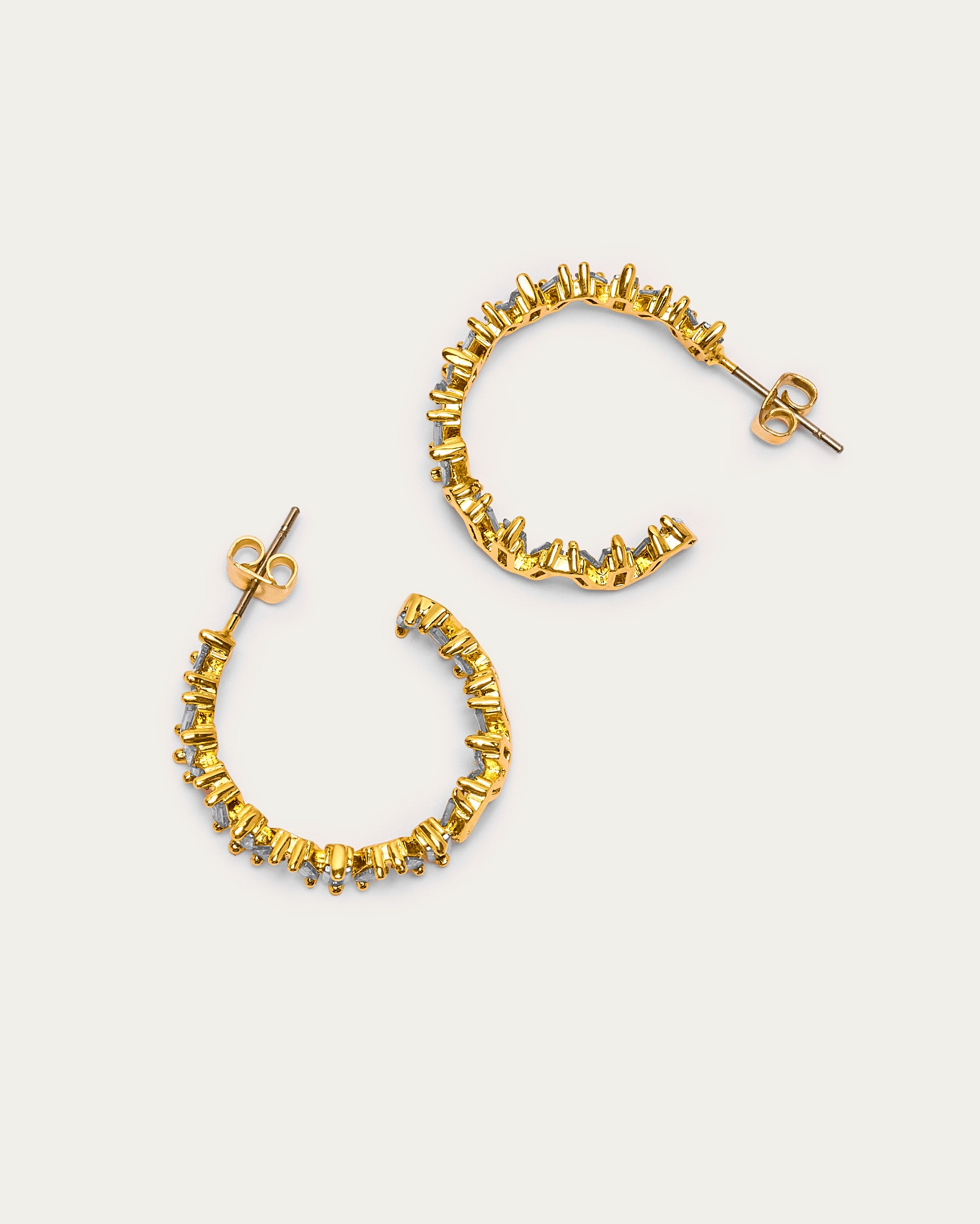 Gold Aquamarine Baguette Hoop Earrings