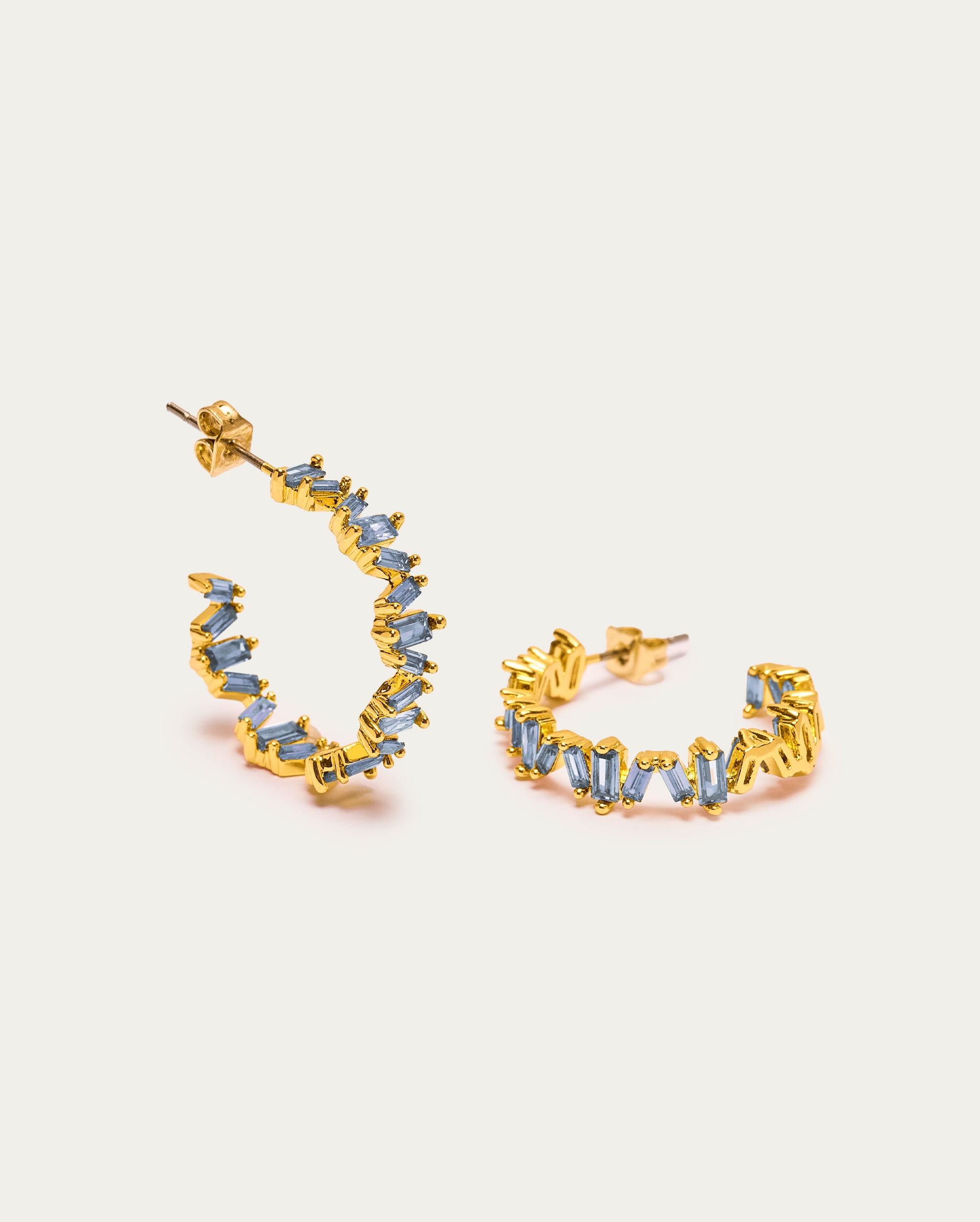 Blue Baguette Crystal Hoop Earrings