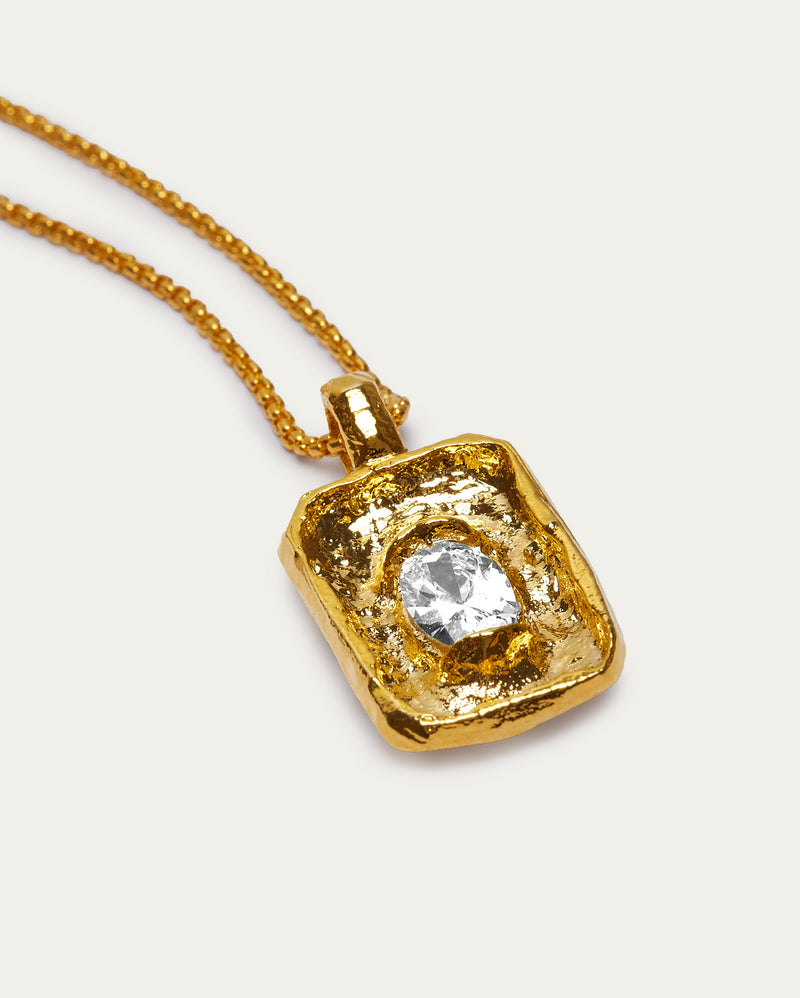 Textured Gold-Tone Rectangle Pendant Necklace