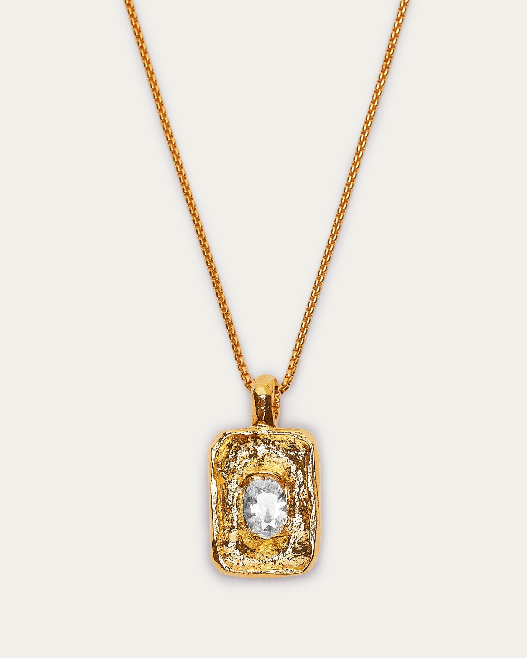 Textured Gold-Tone Rectangle Pendant Necklace