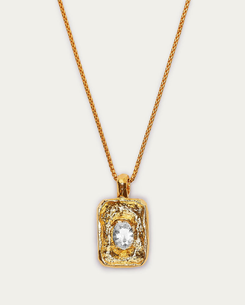 Textured Gold-Tone Rectangle Pendant Necklace