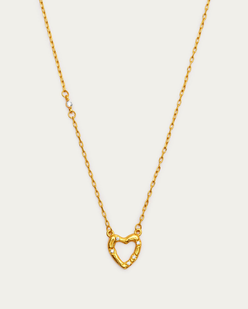Textured Golden Heart Pendant Necklace