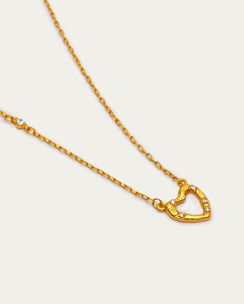 Textured Golden Heart Pendant Necklace