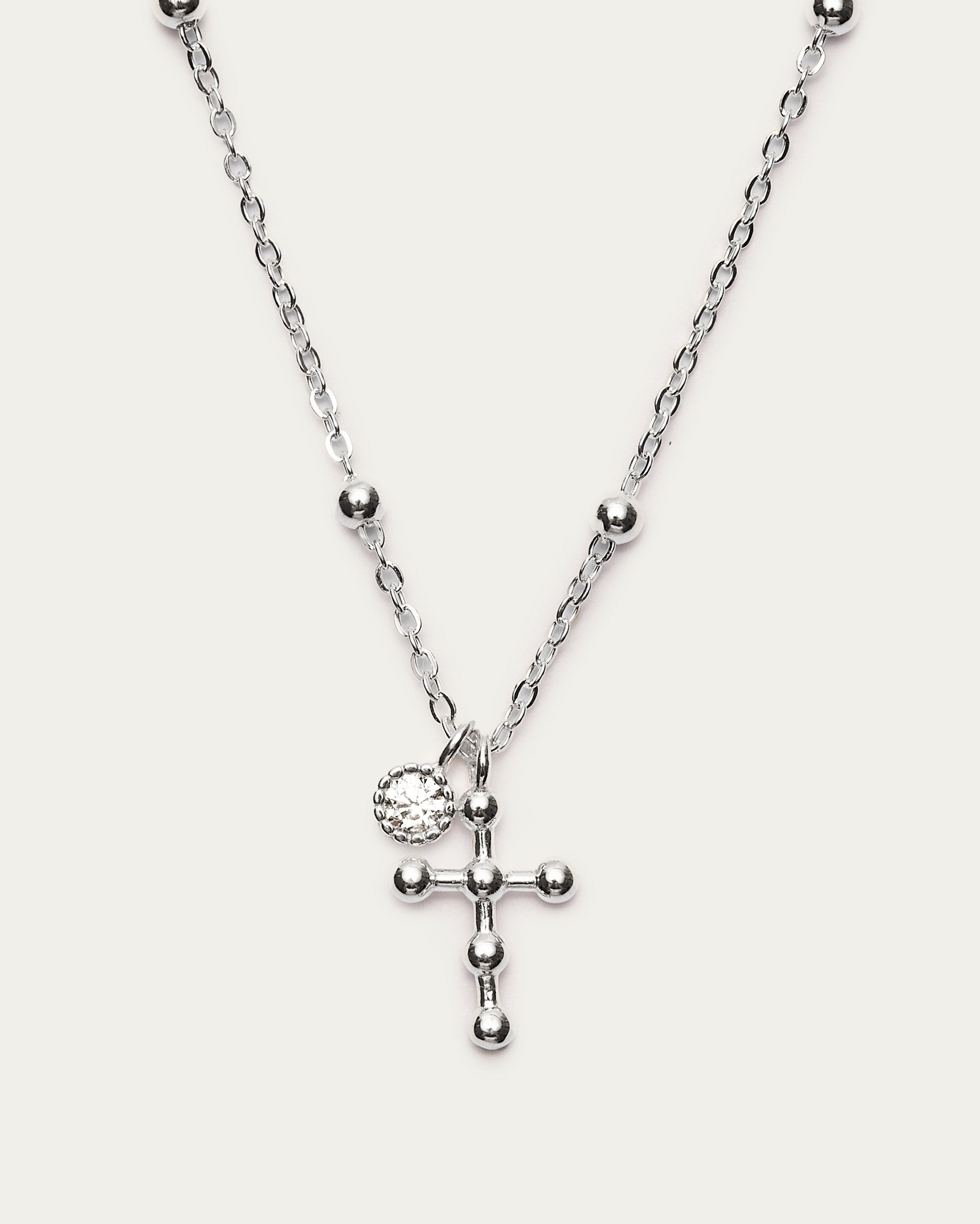 Silver Beaded Cross Pendant Sterling Silver Necklace