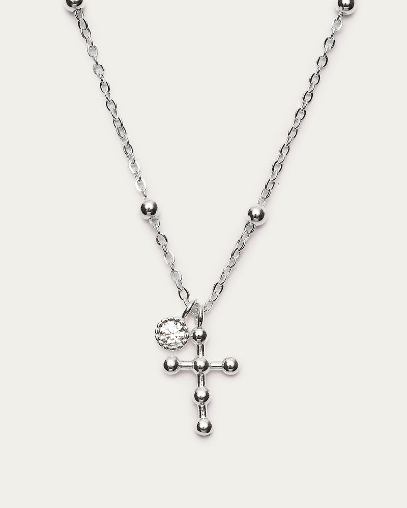 Silver Beaded Cross Pendant Sterling Silver Necklace