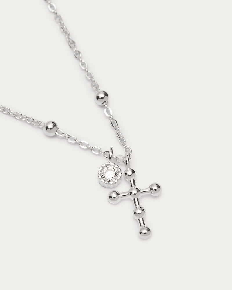 Silver Beaded Cross Pendant Sterling Silver Necklace