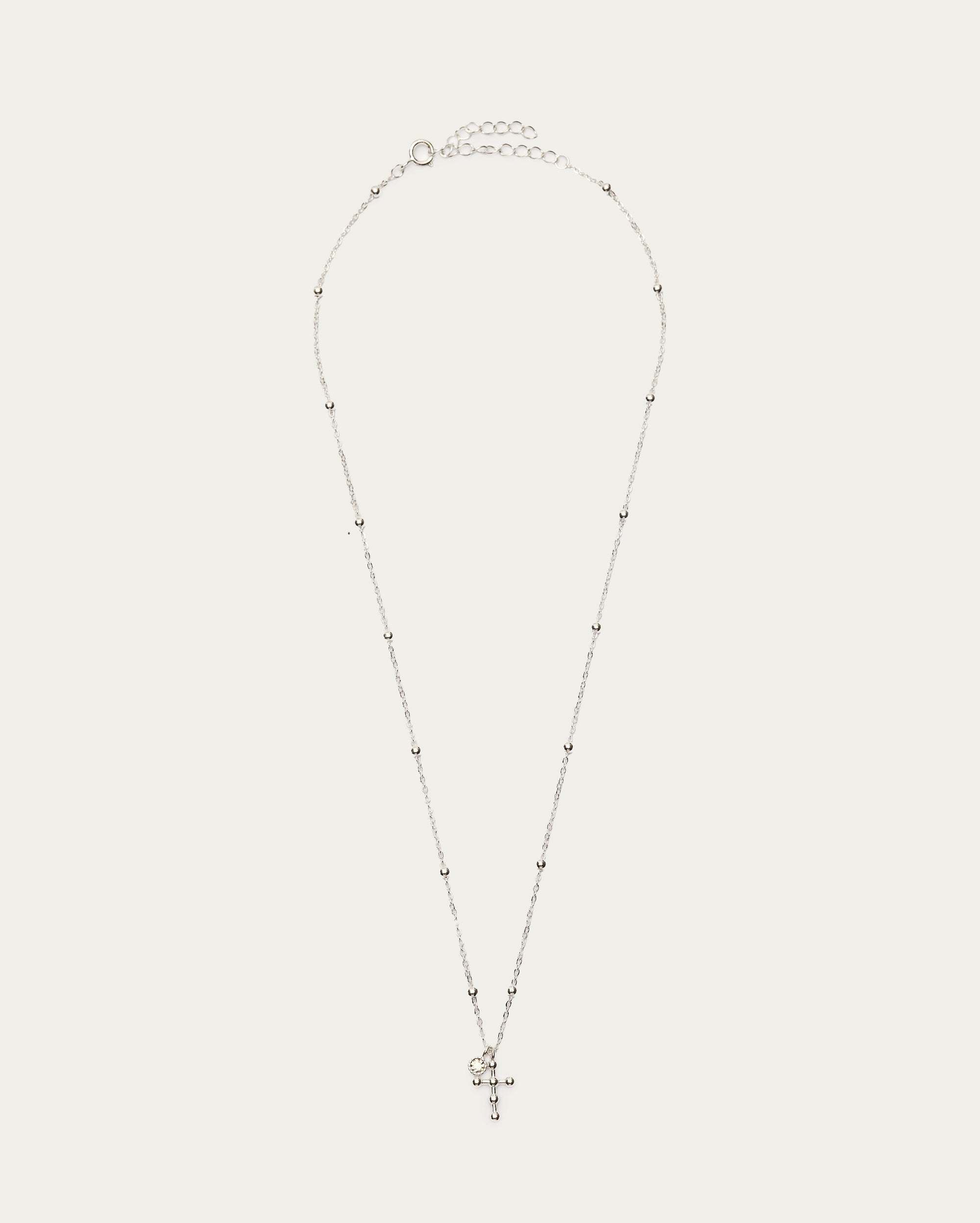 Silver Beaded Cross Pendant Sterling Silver Necklace
