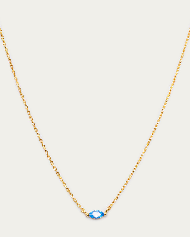 Gold Chain Oval Blue Pendant Necklace