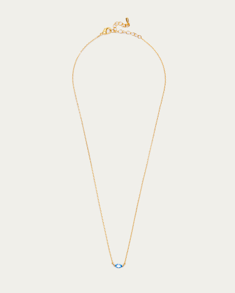 Gold Chain Oval Blue Pendant Necklace