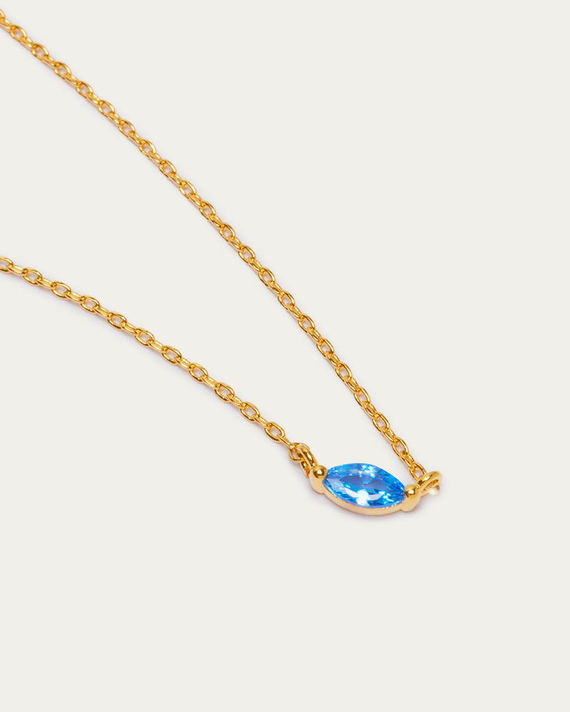 Gold Chain Oval Blue Pendant Necklace