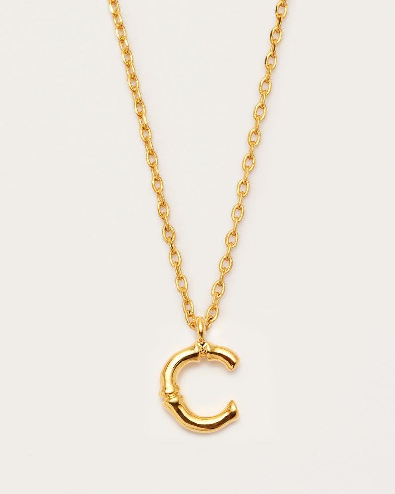 Gold Bamboo Initial C Letter Necklace