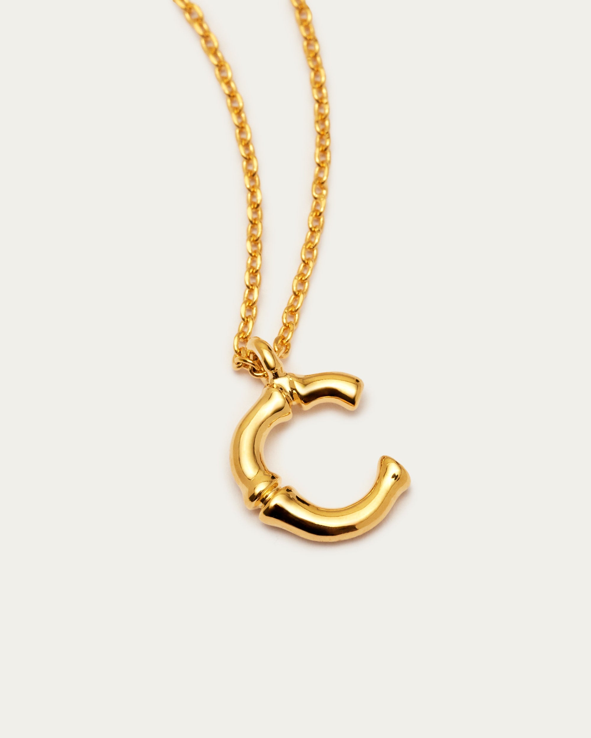 Gold Bamboo Initial C Letter Necklace