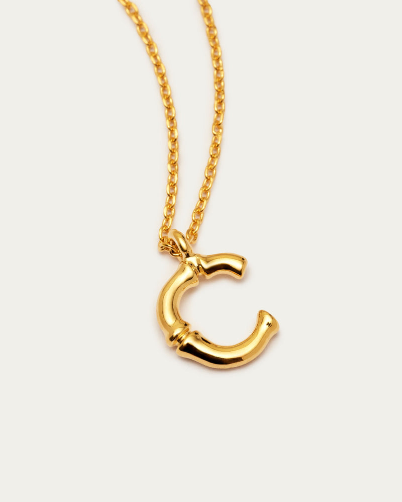 Gold Bamboo Initial C Letter Necklace