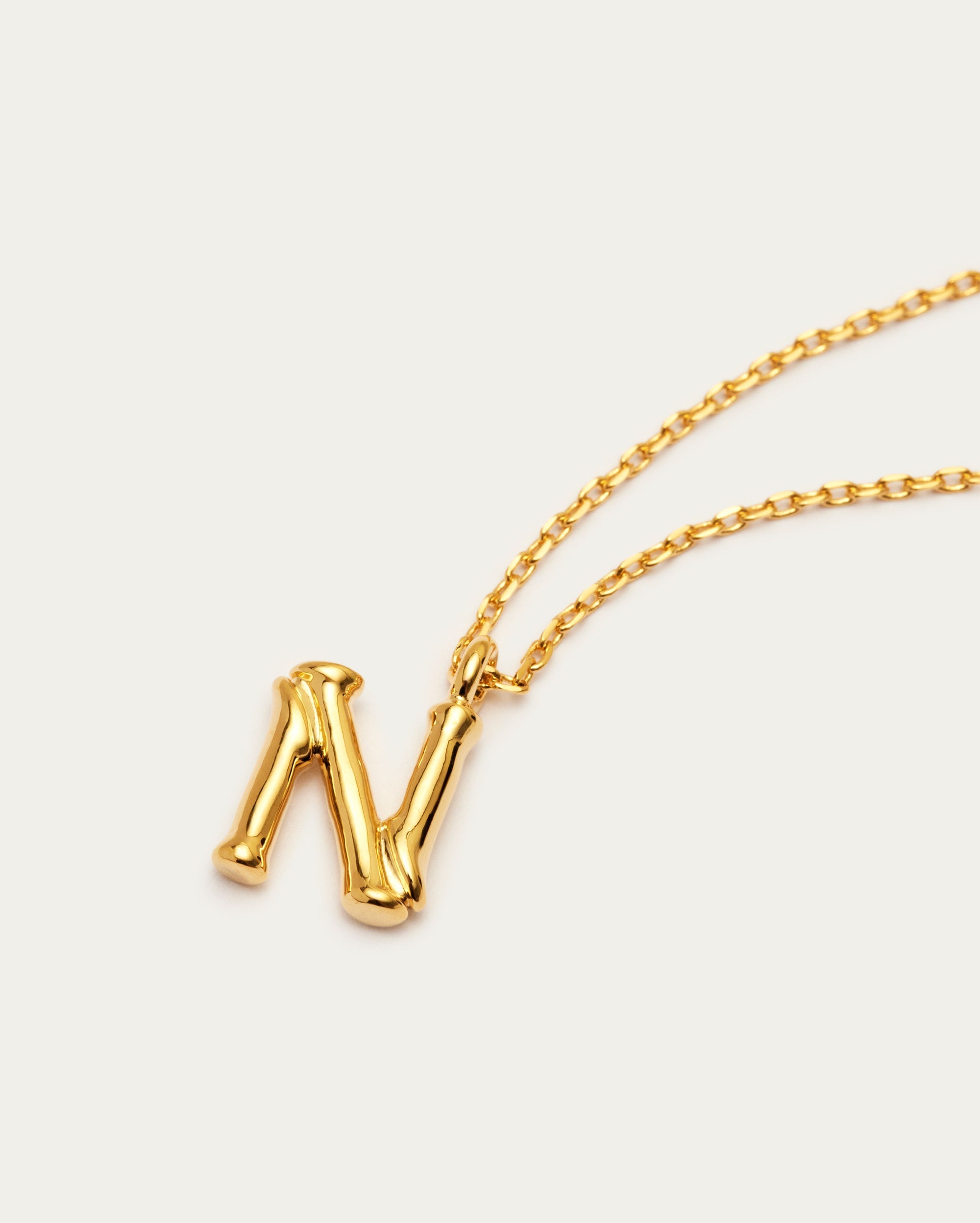 Bamboo Initial N Letter Necklace