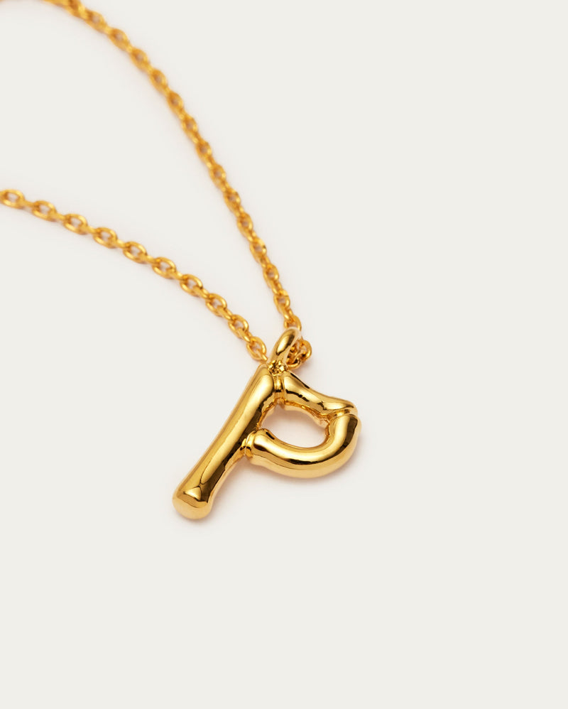 Bamboo Initial P Letter Necklace