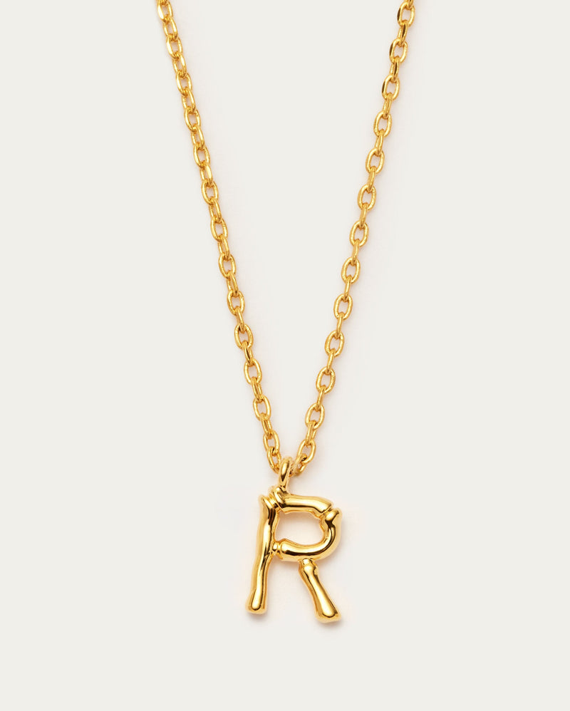 Bamboo Initial R Letter Necklace