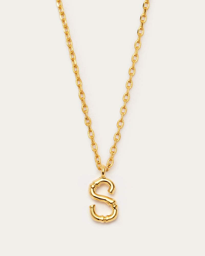 Gold Bamboo Initial S Letter Necklace