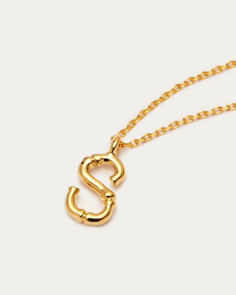 Gold Bamboo Initial S Letter Necklace