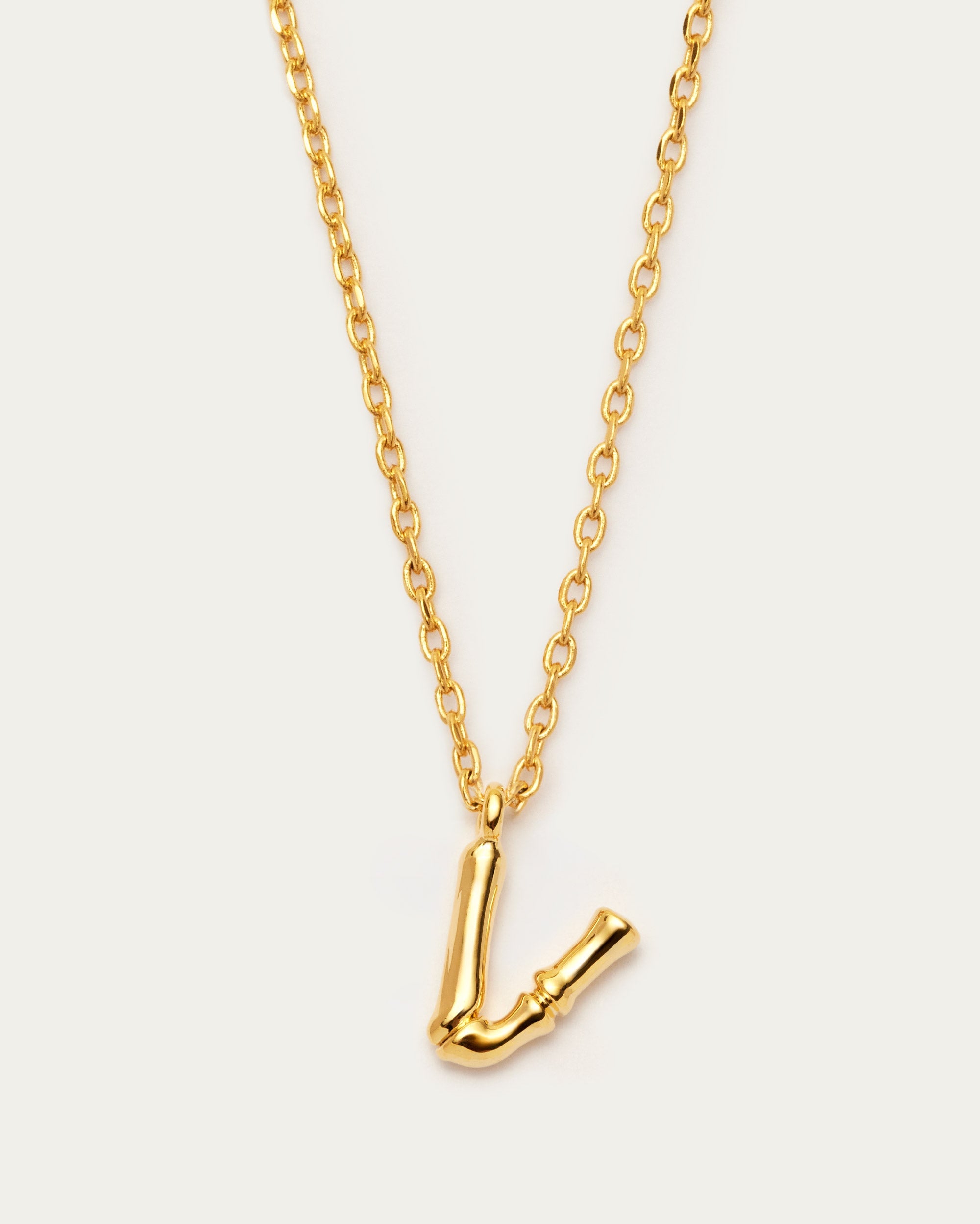 Bamboo Initial V Letter Necklace