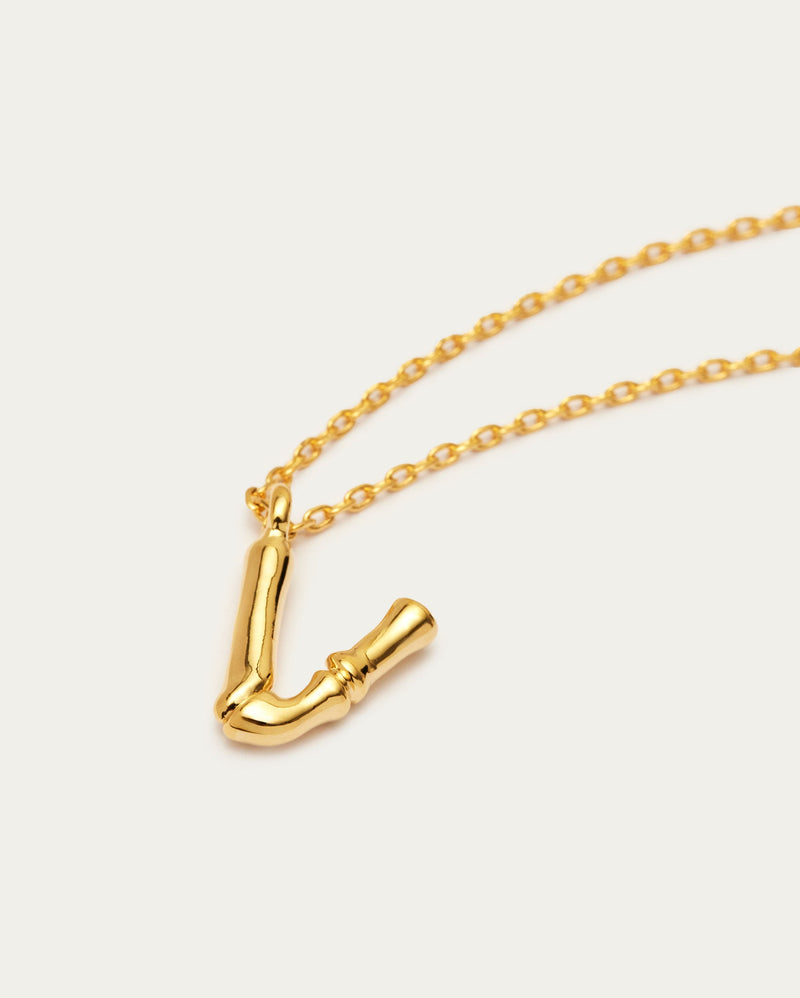 Bamboo Initial V Letter Necklace