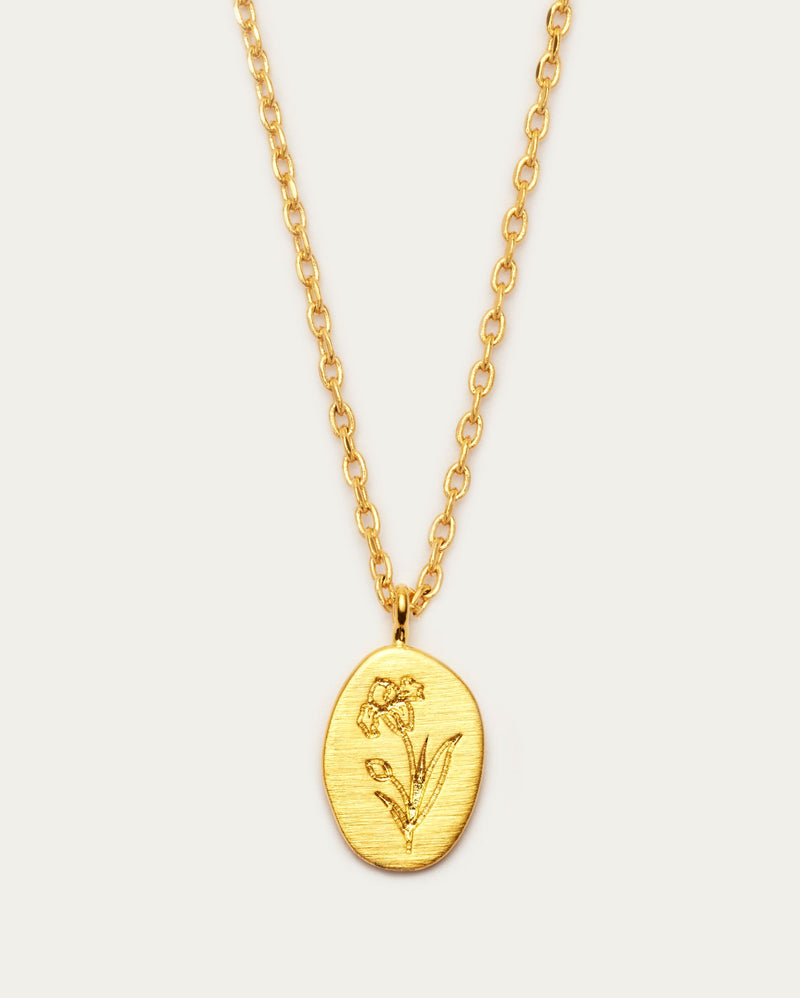 February Iris Birth Flower Pendant Necklace