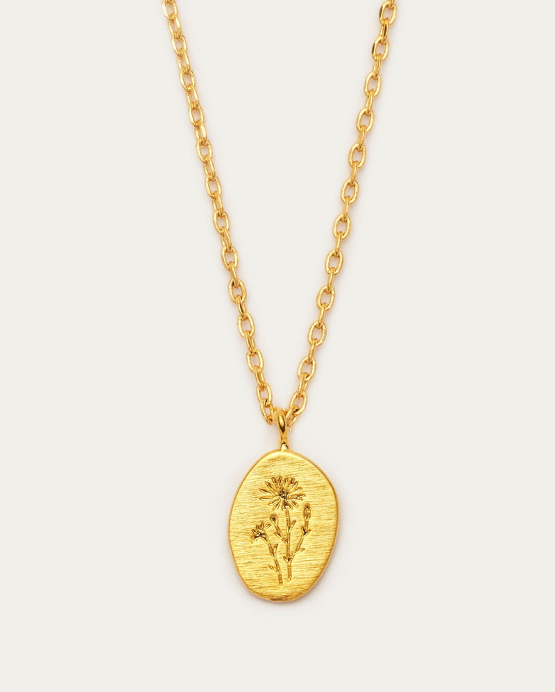 October Calendula Birth Flower Pendant Necklace